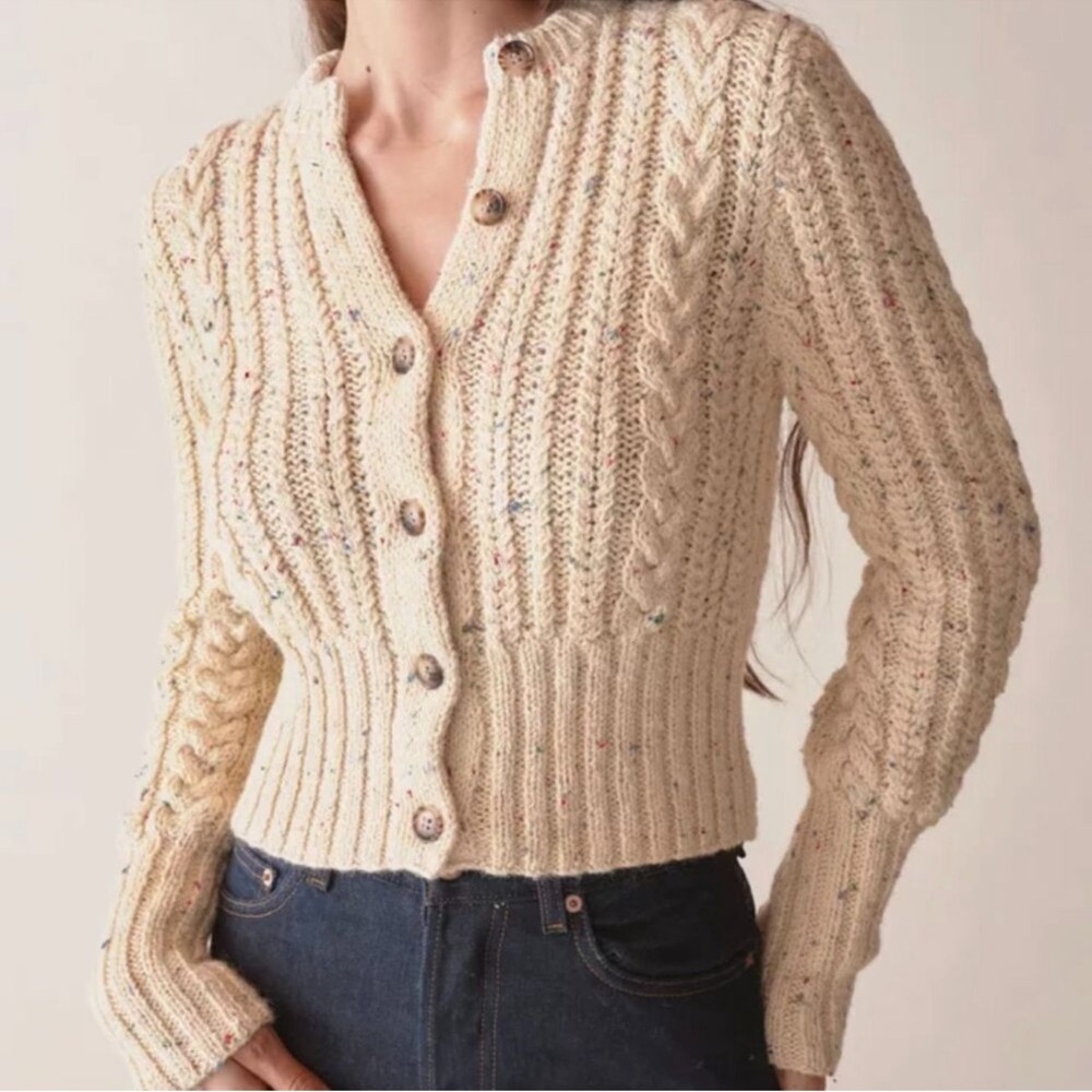 Doen Audrey Cardigan Baby Alpaca Cable‎ Knit Cream Size XS EUC